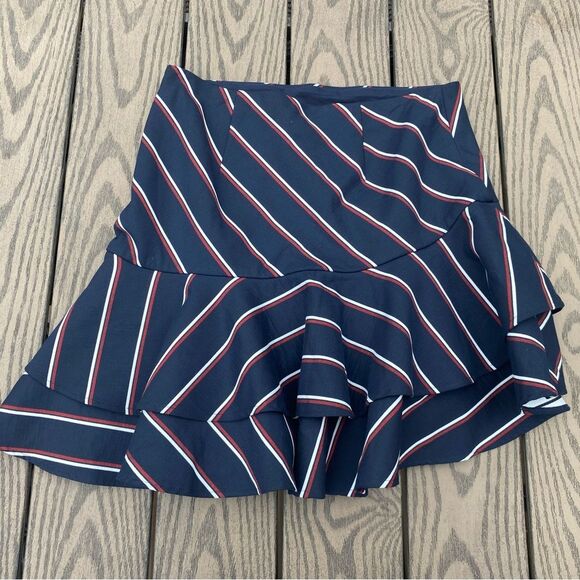 NWT Express Size 8 Blue Navy Red Mini Asymmetrical ruffle skirt - Picture 2 of 7